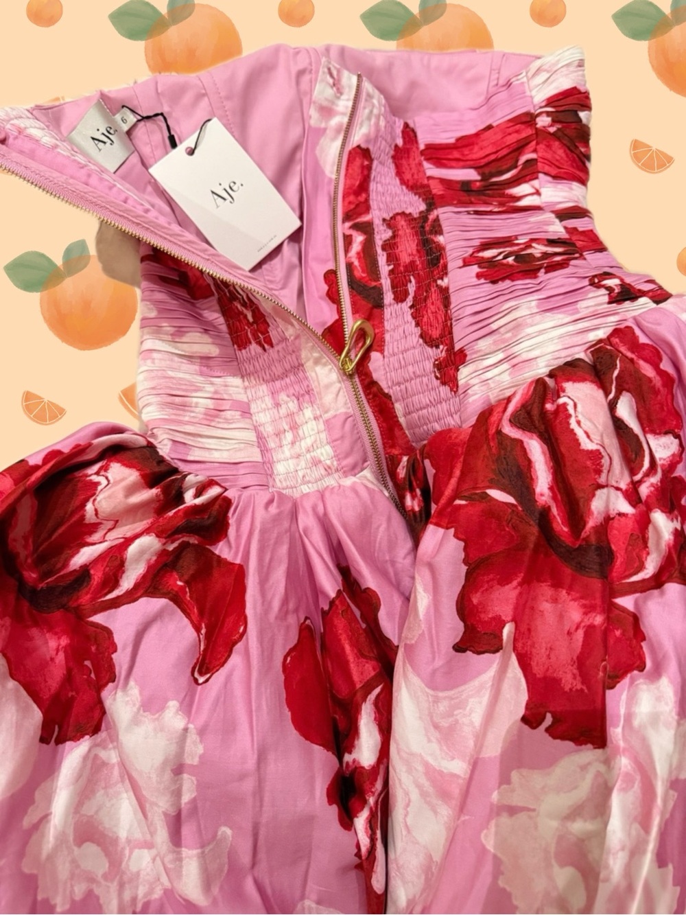 Aje Pink Red Floral Printed Violetta Bubble Hem Strapless Gown AU6/US2 NWT - Picture 10 of 10